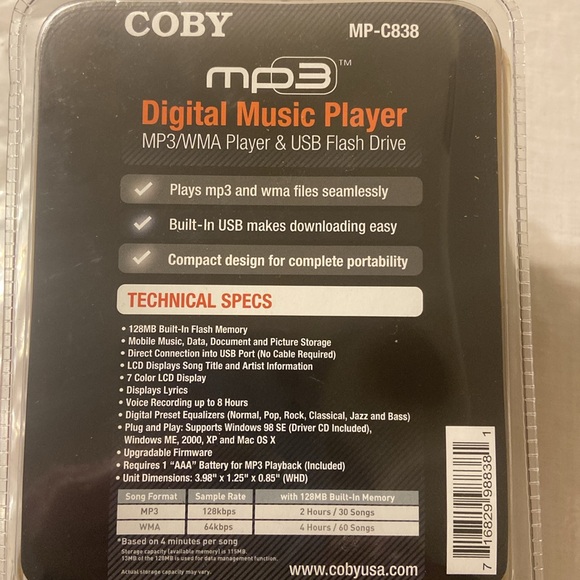 💙Coby MP3 Digital Music Player MP-C838 with 128 MB USB flashDrive new - Picture 3 of 5